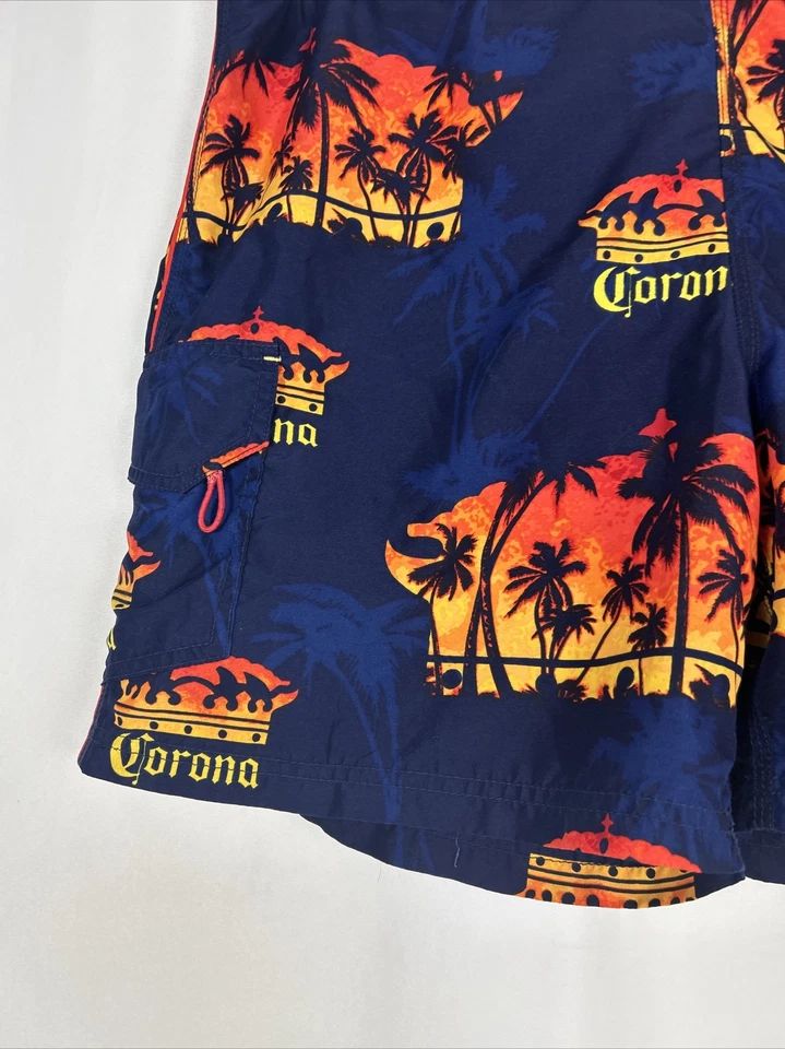 Corona Mens XXL Lined Swim Shorts Trunks Blue Orange Sunset Drawstring 42x6 - Image 2 of 4