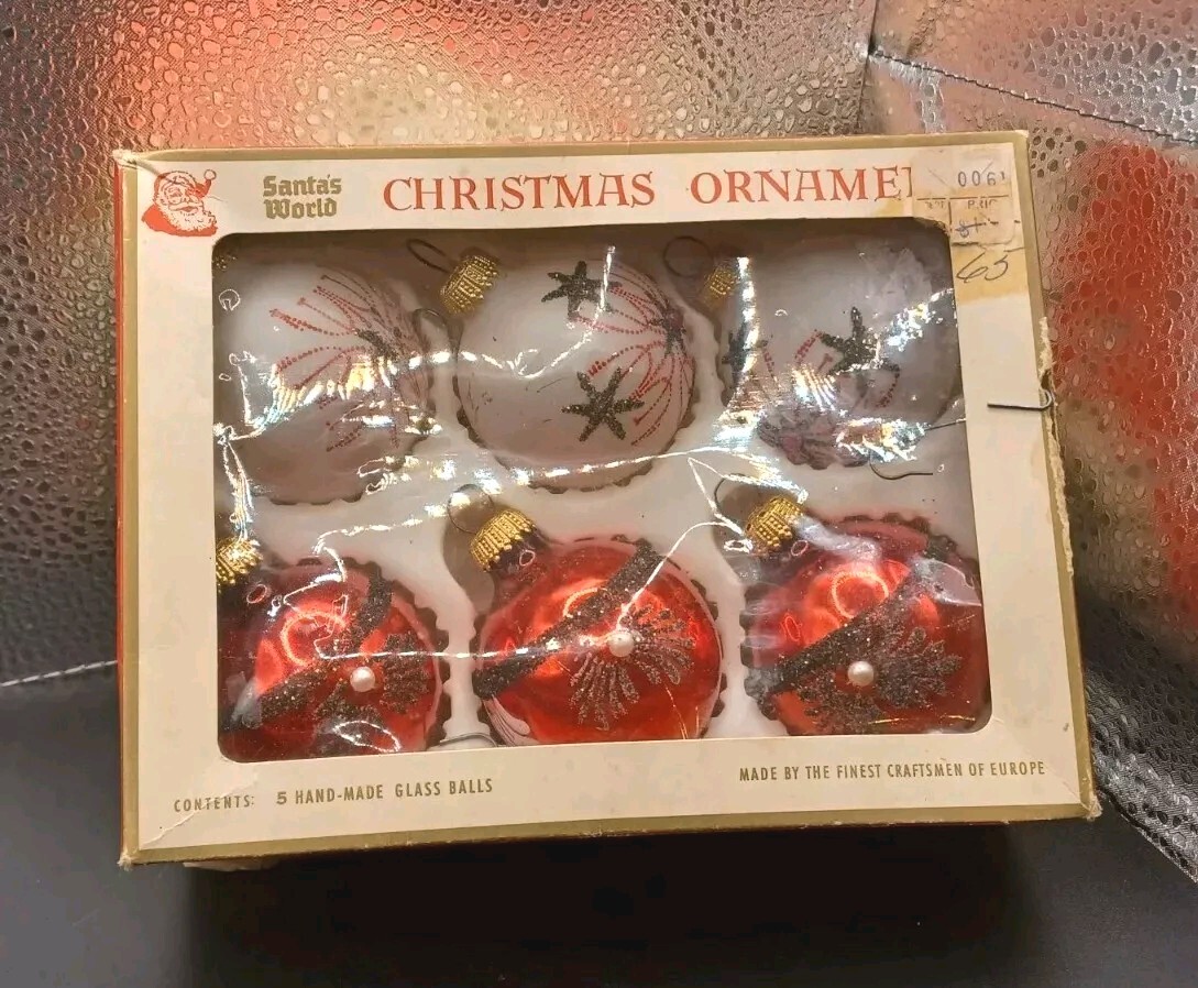 Vintage Kurt Adler Santa's World Set Of 6 Glass Christmas