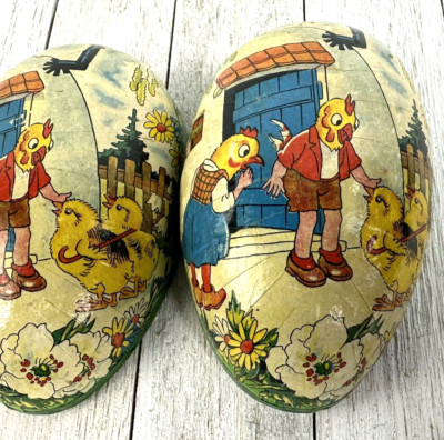 Vintage Easter Egg Ornament Large Paper Mache CHICKEN Egg House Anthropomorphic