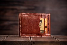 Men's Leather Front Pocket Wallet With Money Clip Slim Personalized Bifold
