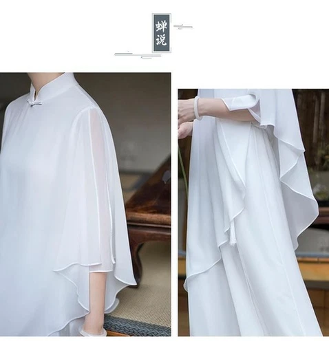 Chinese Style Chiffon Zen Dance Clothes Retro Style Hanfu Ruffles Women's Dress - Picture 10 of 19