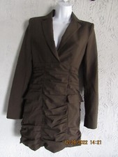 Zara nwt sz S dark brown suit jacket mini dress ruching padded shoulders  sexy