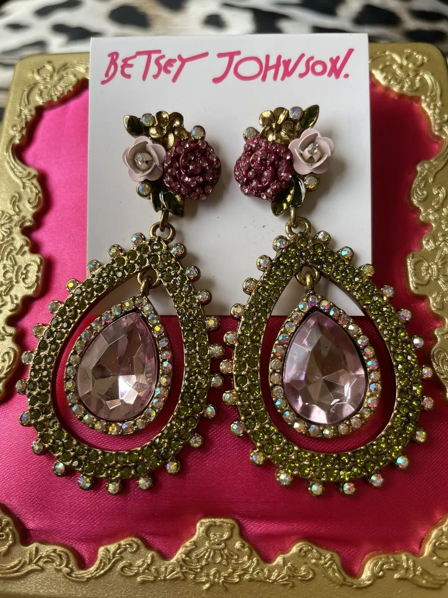 Betsey Johnson Marie Antoinette Pink Green Rose Flower Orbital