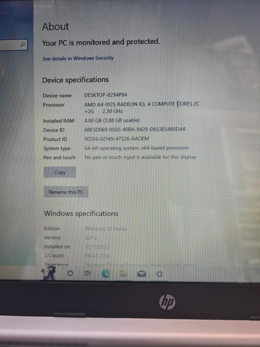 HP Laptop 14s -cf2060TU AMD A4 -9125 RAM 128 gb