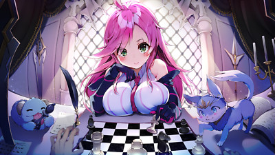 Anime league of legends pink hair green eyes long Play Gaming Mat Desk