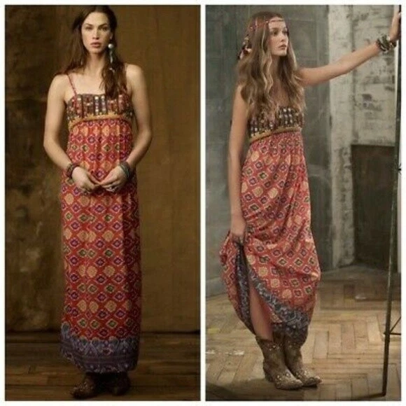 Ralph Lauren IKAT Boho Tribal Sari Embroidered Maxi Party Dress