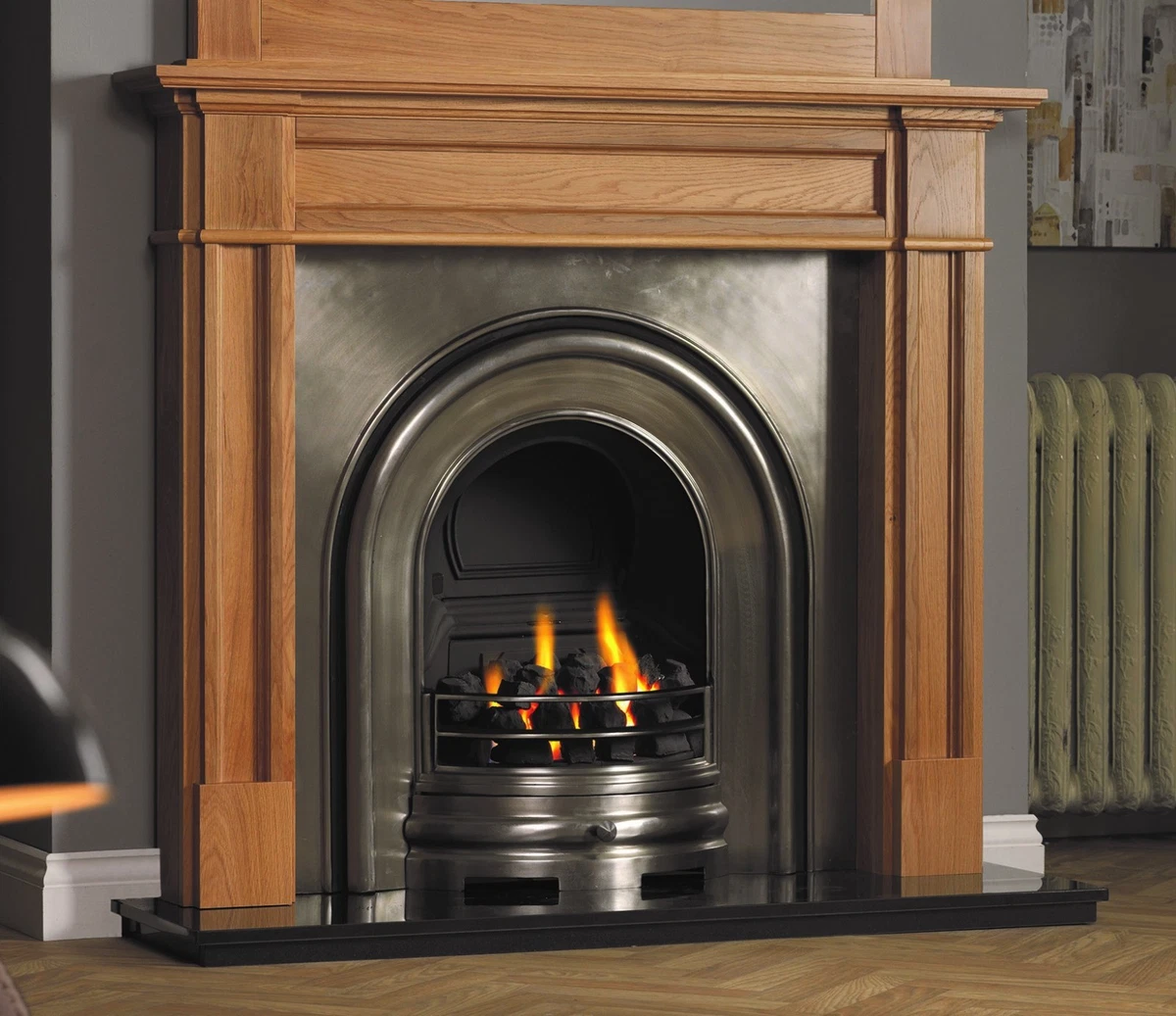 CAST IRON PERIOD EDWARDIAN VICTORIAN GEORGIAN WOOD OAK SURROUND FIREPLACE -  GAS | eBay