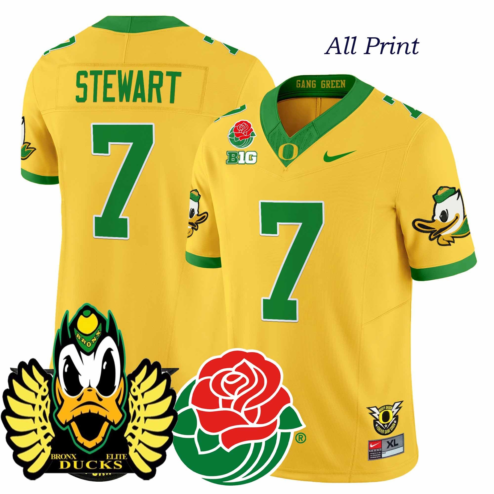 Oregon Ducks 2025 Rose Bowl #7 Evan Stewart Football Jersey with All Print Options