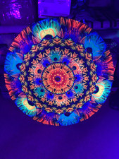 Feather Kaleidoscope Bamboo Parasol   UV Protection, Black Light, Festival Ready