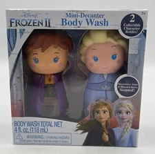 Frozen 2 Anna & Elsa Mini-Decanter Collectible Scented Body Wash Bottles New