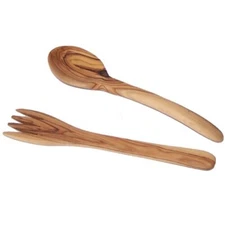 Grade A olive wood Utensils Set - Medium Spoon and Fork (21 cm or 8 inches) -