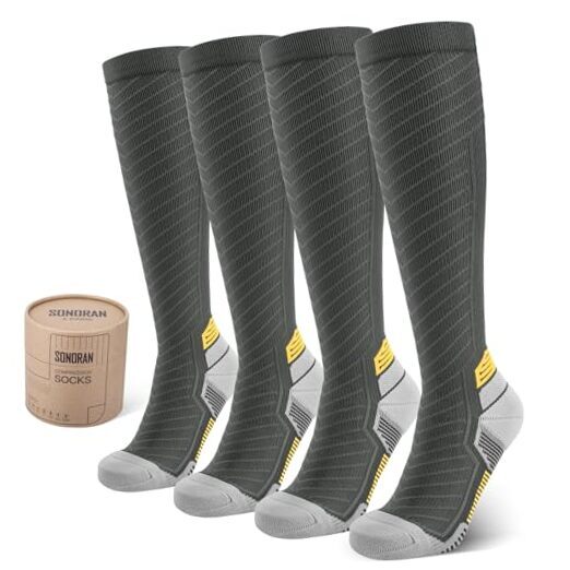 Compression Socks for Men & Small-Medium A5-(2 Pairs) Ash Grey With Soft Yellow-image