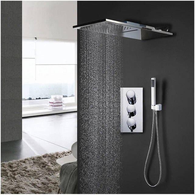 Bathroom Chrome Rectangle Shower Head Tub Handheld Shower Mixer Wall Mounted
Opens in a new window o