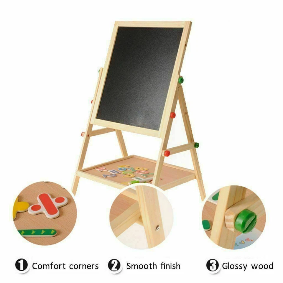 2 in 1 Kids Easel Wooden Blackboard Whiteboard Drawing Art Craft Xmas Toy Gift - Image 2 of 4