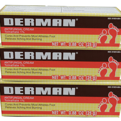 Derman Antifungal Cream. Athlete's Foot & Skin Fungus Relief. 0.88 oz. Pack of 3