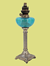 LAMPE A PÉTROLE 1900 RÉSERVOIR BLEU PIED RÉGULE Ht : 36cm BABECHE KOSMOS