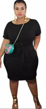 Plus Size Black Side Pocket Tie Bodycon Dress