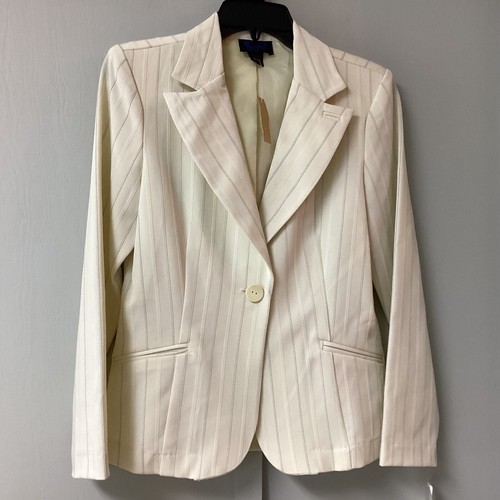 Star City Blazer Jacket Womens Size Medium Striped Light Yellow Ivory One Button - Picture 4 of 20