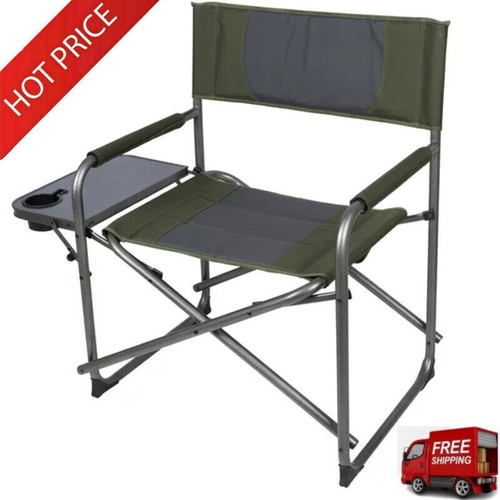 Folding Oversized Director Chair w/Side Table Outdoor Camping Hiking Chair Green