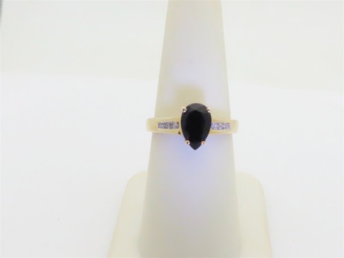Natural Black Sapphire Diamond Ring Engagement Bridal Rings 10k Gold US 7 R1739 - Picture 7 of 9
