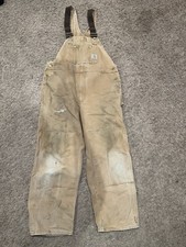 Carhartt Double Knee Duck Unlined Bib Overalls Sz 40 X 30 R01 BRN Distressed