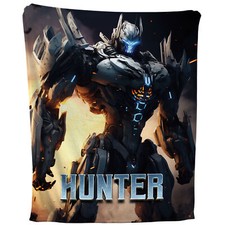 Robot Warrior Blanket - Personalized Mech Fleece Throw, Custom Name Kids Gift