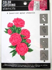 Peonies Color Layering Flower Stencil by Hero Arts 4 Stencils SA190 NEW