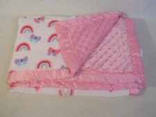 Parents Choice pink & white baby blanket Rainbows Butterflys Minky Dots 30" x 40