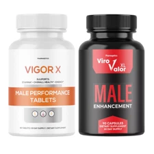Vigor X & Viro Valor, Male Enhancement & Male Vitality Support Combo Pack