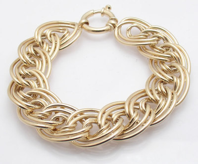 Technibond Cat's Eye Style Double Curb Armband 14K Gelbgold vergoldet Silber
