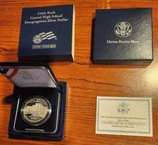 2007 Little Rock Central High Desegregation PROOF Silver Dollar w/COA & mint box