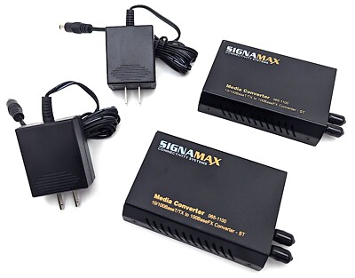 Lot of 2 SignaMax 065-1100 Fiber Media Converter 10/100Base-TX to 100Base-FX ST