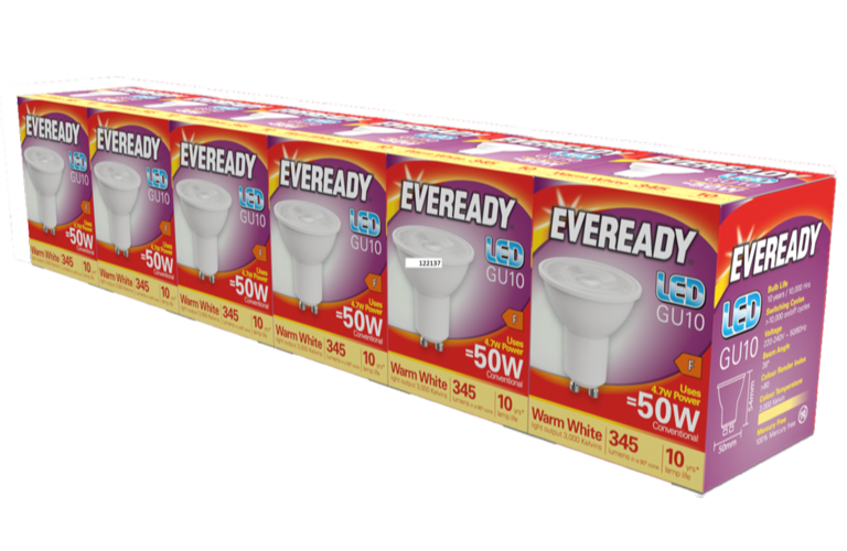 6x Eveready LED GU10 Lamp Light Bulb 345lm 3000K 5W (50W) - Warm White