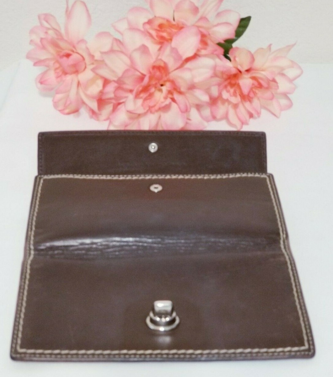 COACH BROWN GENUINE LEATHER Women’s BIFOLD SNAP WALLET eBay