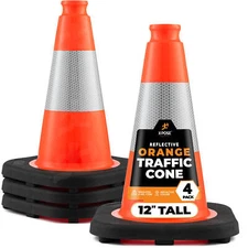 Xpose Safety 12 Inch Orange Traffic Cones with 4" Collar 4 Pack