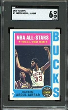 1974 Topps Basketball #1 Kareem Abdul-Jabbar SGC 6