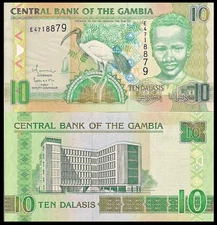 Gambia P26, 10 Dalasis, Sacred Ibis, boy, (2009) - see UV & w/m images