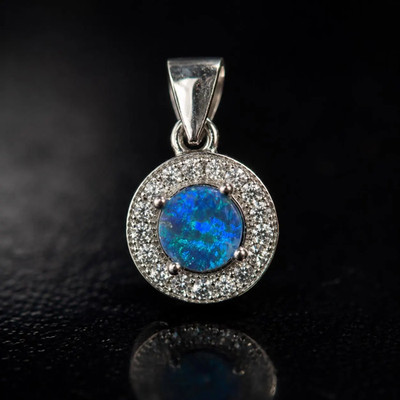 Australian Opal Pendant, Handmade 925 Sterling Silver Elegant Cz Stone Jewelry