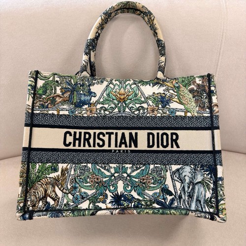 Christian Dior Book Tote Multicolor Zoo Animal Print Canvas Large Tote Handbag
