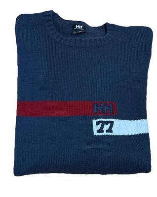 HELLY HANSEN Men Pullover Crewneck Sweater, Size XL, Blue Red White Stripe