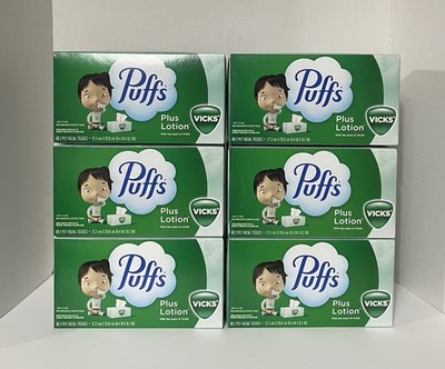 6 Boxes Vicks+Lotion Puffs Facial Tissues 2ply 88 Sheets Family Size Box Flu szn