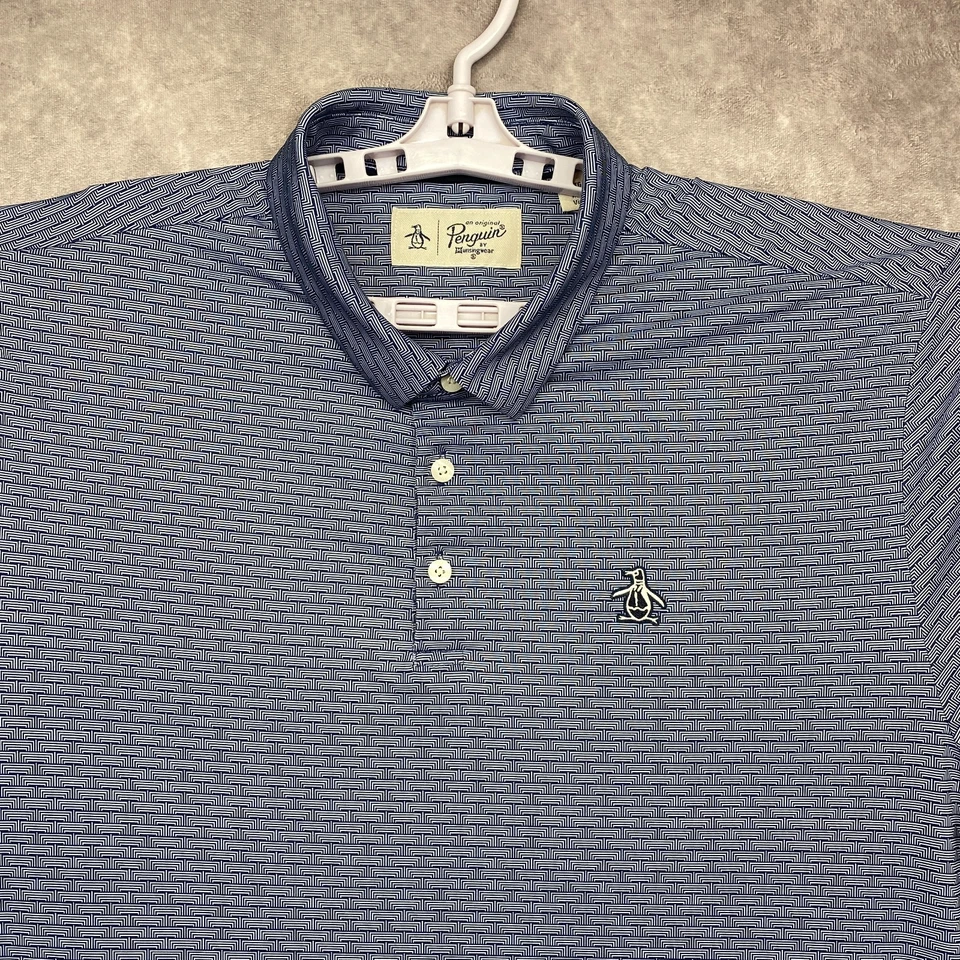 Penguin Golf Polo Shirt Mens XL Blue Maze Pattern Performance Preppy Casual - Image 4 of 4