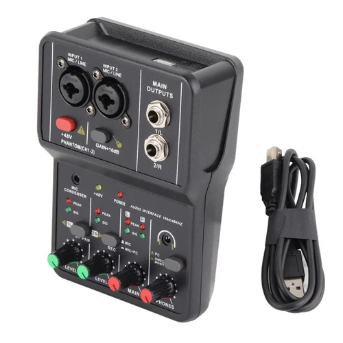 2-Channel Sound Card Audio Mixer for easy connection and plug-and-play operation