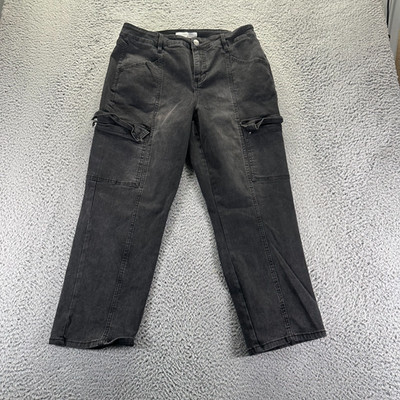 Royalty for Me Jeans Womens 14 Black Denim Straight Cargo Baggy Faded Stretch
