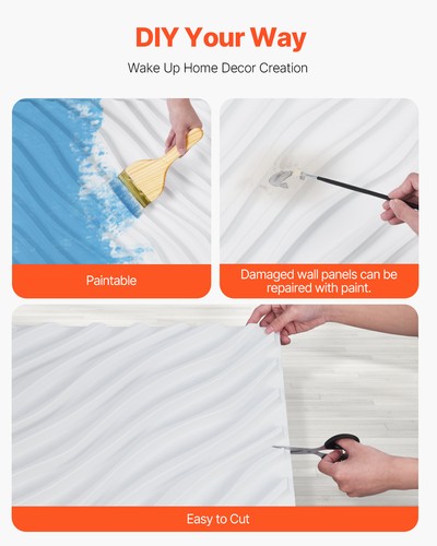 VEVOR 3D Wall Panels 12-Pack 50 x 50 cm PVC 2.97 m² Coverage Wave Matte White - Bild 3 von 12
