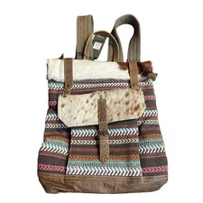 Myra Bag Kitschy Backpack S-2853 Woven Canvas Leather Cowhide Boho Western NEW