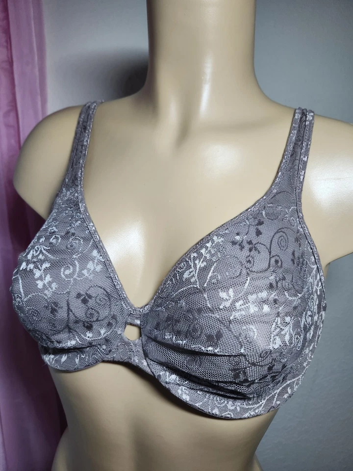 Красивый кружевной бюстгальтер на косточках 34D серо-коричневый  - Изображение 3 из 4
