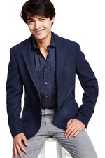 Calvin Klein Mens Slim fit Sport Coat Blazer 46 L Navy Blue Geometric Wool