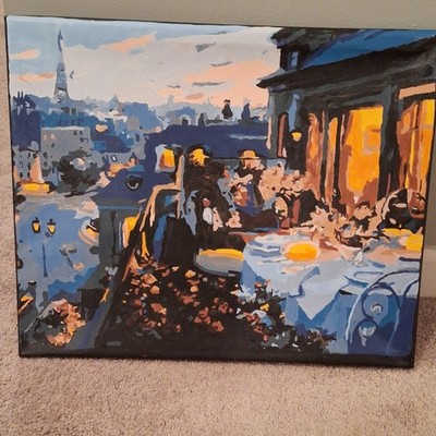 Impressionist Cityscape Outdoor Dining Acrylic Painting on Canvas   Medium