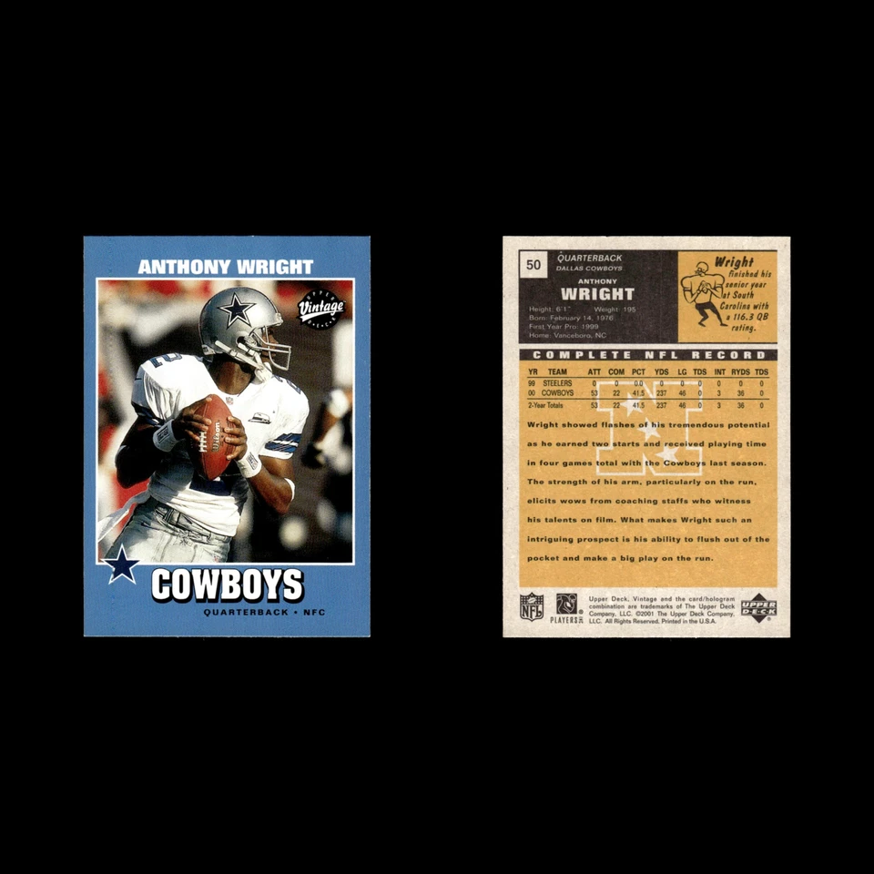 Anthony Wright #50 2001 Upper Deck Vintage Dallas Cowboys Football Card NFL NM - Image 3 of 3